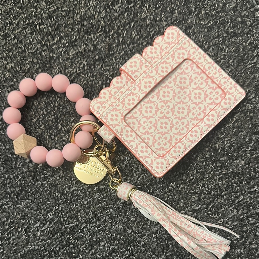 Pink Patterned Card Holder with Keychain